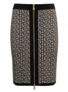 Balmain Monogram Wool Pencil Skirt With Zip In Multicolor