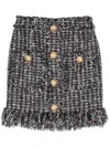 Balmain Fringed Tweed Short Skirt In Noir/multico