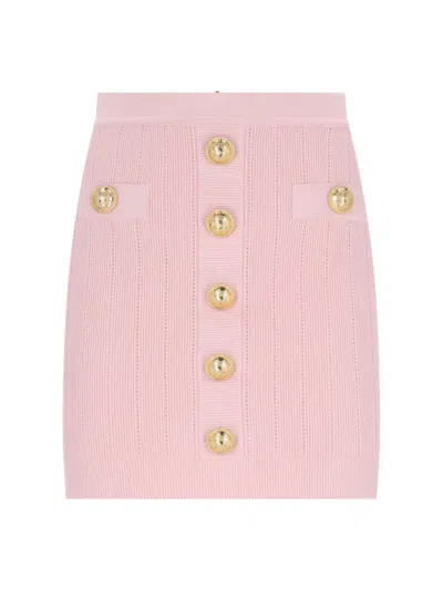 Balmain Buttoned Knitted Skirt In Pink