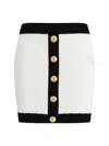 Balmain Button-embellished Two-tone Ribbed-knit Mini Skirt In White