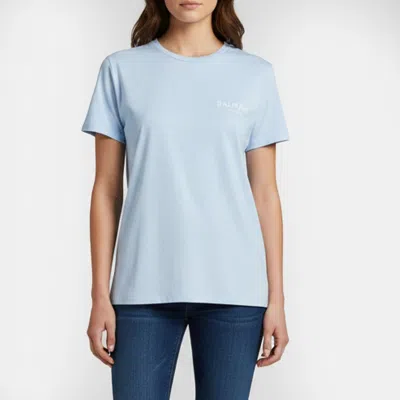 Pre-owned Balmain Sky Blue Logo Printed Cotton Half Sleeve T-shirt M