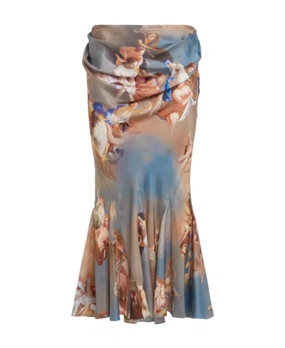 Balmain Baroque-print Silk Midi Dress In Sbi Bleu/multico (sb
