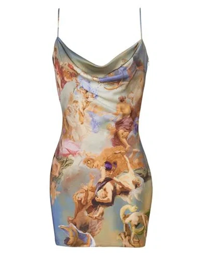 Balmain Printed Satin Plunge Neck Mini Dress In Multi-colour