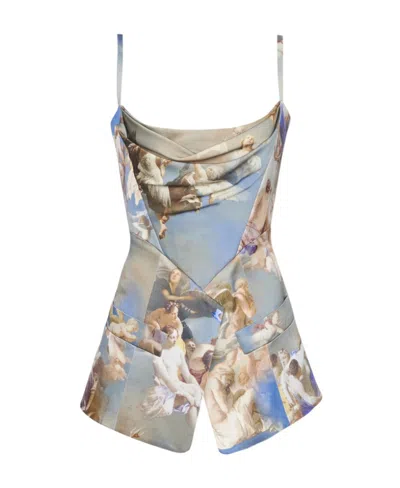 Balmain Sky Printed Satin Corset Top In Gray