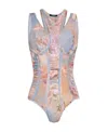Balmain Sky Printed Tulle Top In Nude