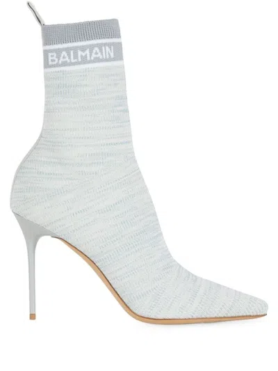 Balmain Skye-knit Ankle Boot In Blue