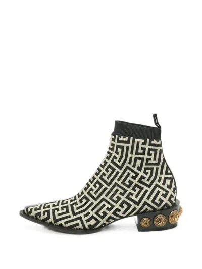 Pre-owned Balmain Skye Monogram Ankle Boots In Black