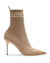 Balmain Skye Stretch Knit Ankle Boots Woman Ankle Boots Tan Size 7 Polyester, Elastane In Brown