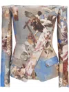 Balmain Sky Printed Off-the-shoulder Canvas Jacket In Multicolour