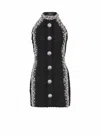 Balmain Sl Buttoned Embroidered Short Dress In Black