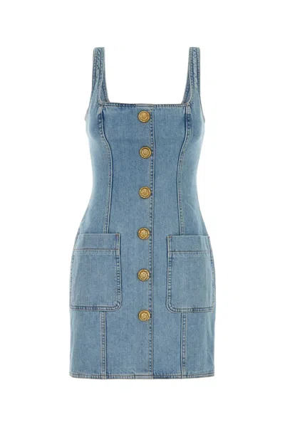 Balmain Sl Buttoned Light Blue Short Dress