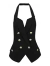 Balmain Structured Crepe Halterneck Top In Black