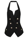 Balmain Structured Crepe Halterneck Top In Pa Noir
