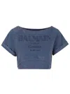 Balmain Sl Embroidered Double Collar T-shirt In Blue