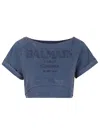 Balmain Sl Embroidered Double Collar T-shirt In Sos Bleu