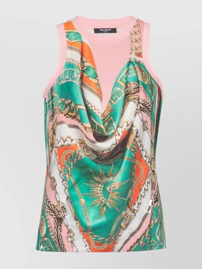 Balmain Sleeve Chain Print Top In Multi