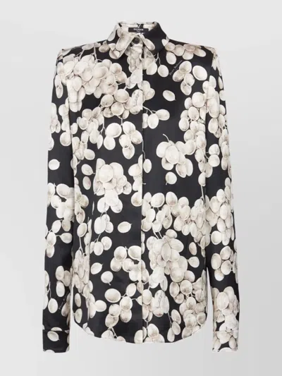 Balmain Sleeved Floral Print Top In Black