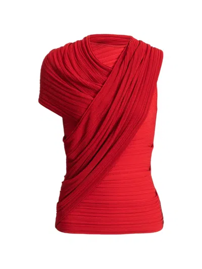 Balmain Sleeveless Asymmetrical Viscose Top In Red