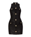 Balmain Black Dress With Pointed Collar And Logo Buttons On The Front In Brown