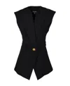 Balmain Sleeveless Belted Grain De Poudre Jacket In Black
