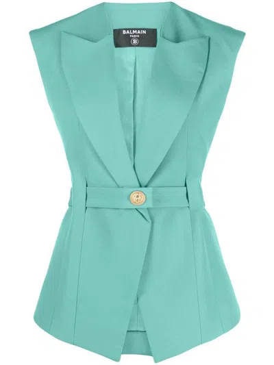 Balmain Sleeveless Belted Wool Jacket