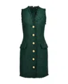 Balmain Button-embellished Tweed Mini Dress In Green