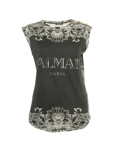 Pre-owned Balmain Sleeveless Button-detail Top In Black