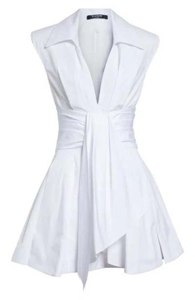 Balmain Sleeveless Cotton Mini Shirtdress In White