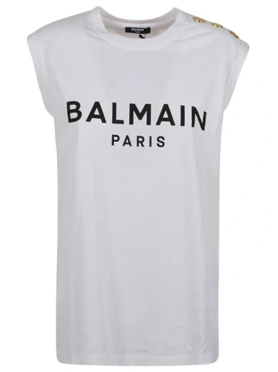 Balmain Sleeveless Cotton T-shirt In White