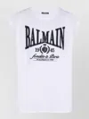 Balmain Sleeveless Crew Neck Nylon Silk Top In White