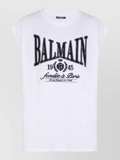 Balmain Sleeveless Crew Neck Nylon Silk Top In White