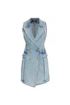 Balmain Tailored Denim Vest Dress In Blue