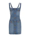 Balmain Button-embellished Stretch-denim Mini Dress In Blue