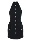 Balmain Black Dress With Pointed Collar And Logo Buttons On The Front In Black
