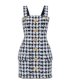 Balmain Houndstooth Tweed Mini Dress In Black