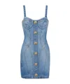 Balmain Mini Denim Dress With Decorative Buttons In Blue