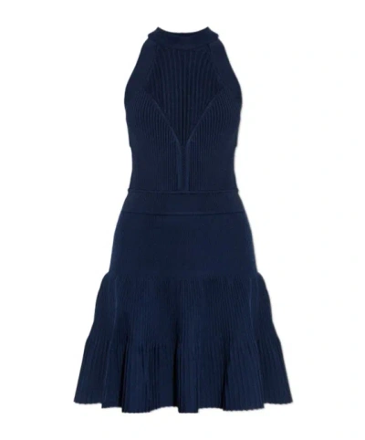 Balmain Ribbed Halter Mini Dress In Blue