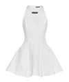 Balmain Halter Double-collar Sleeveless Mini Flare Dress In White