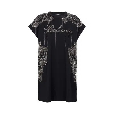 Pre-owned Balmain Sleeveless Embroidered Paisley Chains Short Dress 'black/old Silver' | Women's Size 36