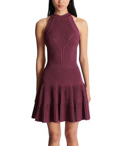 BALMAIN SLEEVELESS FLARED DRESS IN OPENWORK KNIT