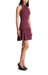 Balmain Sleeveless Flared Dress In Openwork Knit In Purple