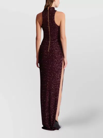 Balmain Sleeveless Knee Length Dress Sequins In Red