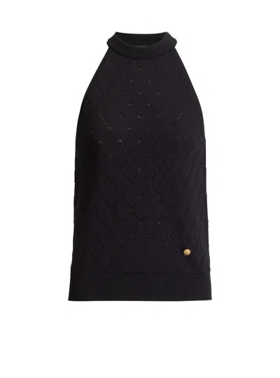 Balmain Sleeveless Knit Top In Black