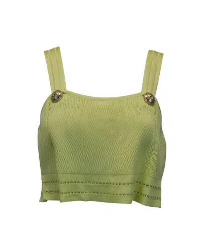 Balmain Sleeveless Knitted Crop Top In Lime Green Viscose