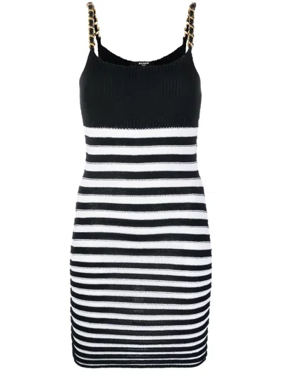 Balmain Sleeveless Knitted Dress In Schwarz