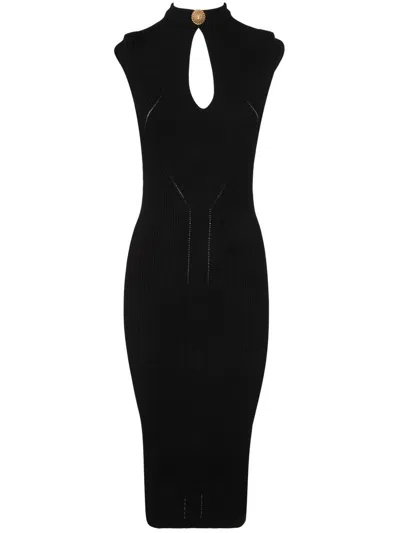 Balmain Sleeveless Knitted Midi Dress In Black