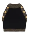 Balmain Golden Trim Six-button Knit Crop Top In Black