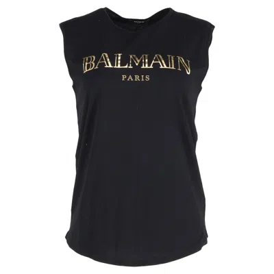 Balmain Sleeveless Logo Top In Black Cotton