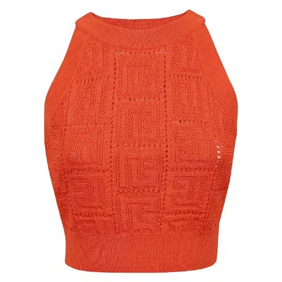 Balmain Sleeveless Monogram Mesh Top In Orange