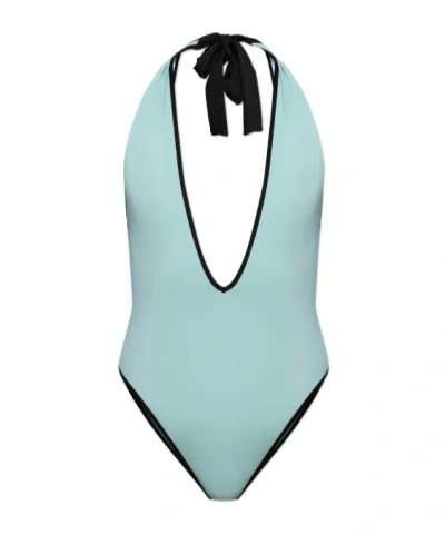 Balmain Sleeveless One-piece Swimsuit In Blue